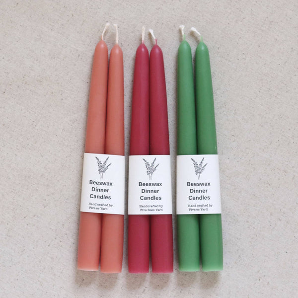 Five Bees Yard - Eco & Sustainable Tapered Dinner Candles | Long & Clean Burn: Fresh Green / Medium (18cm)