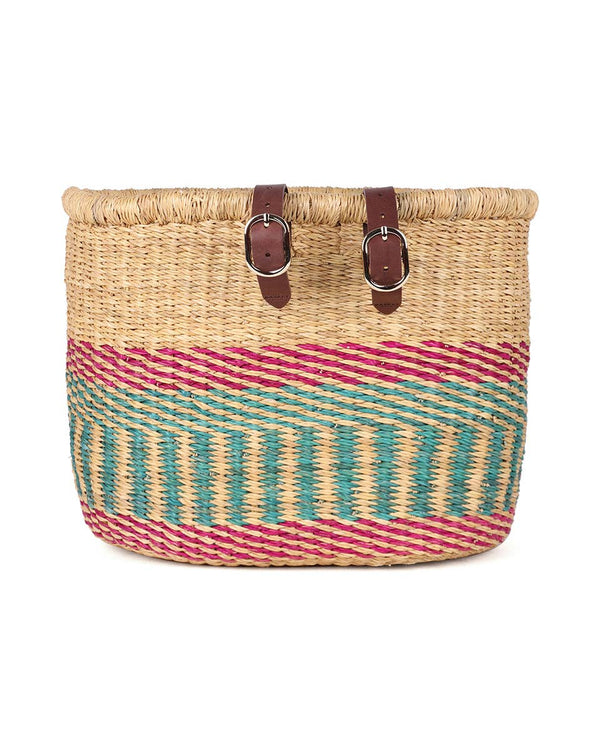 THE BASKET ROOM Apana: Handcrafted Purple and Blue Stripe Oblong Bike Basket