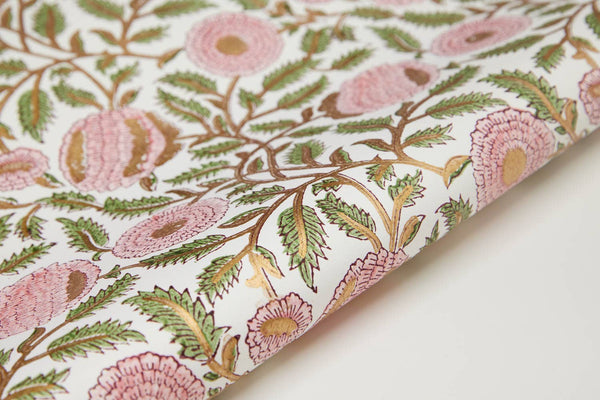 Paper Mirchi - Block Printed Wrapping Paper Sheets - Marigold Glitz Blush
