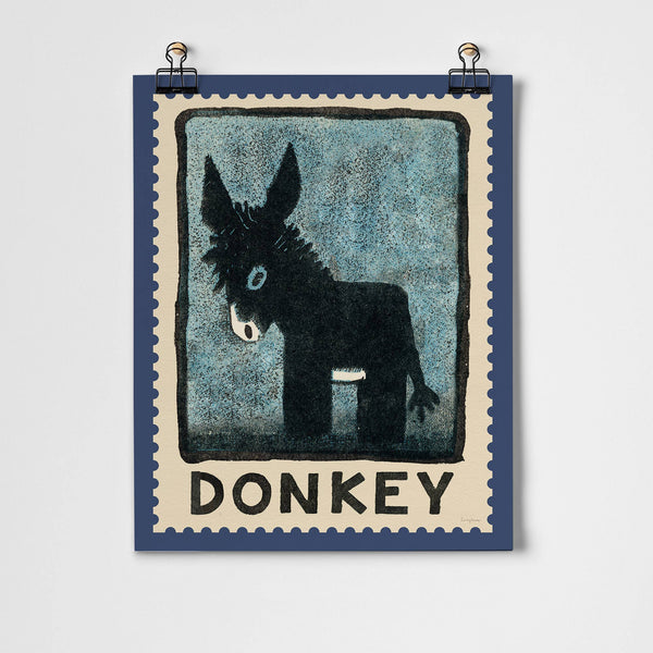 Roomytown - Donkey Vintage Stamp Fine Art Print - Unframed / A3
