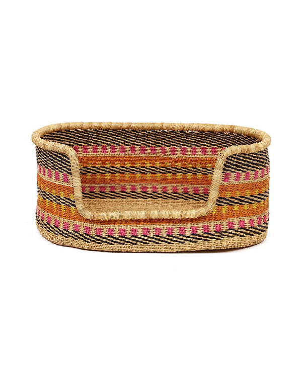 The Basket Room - OKRA : Panier pour chien bleu marine, orange et rose - Petit : bleu marine / S