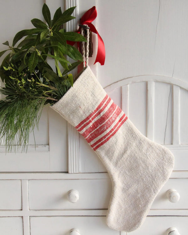 French linen grain sack Christmas stockings A833