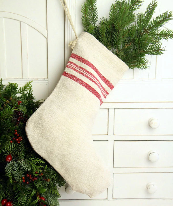 French linen grain sack Christmas stockings A558