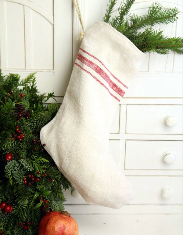 French linen grain sack Christmas stockings A559