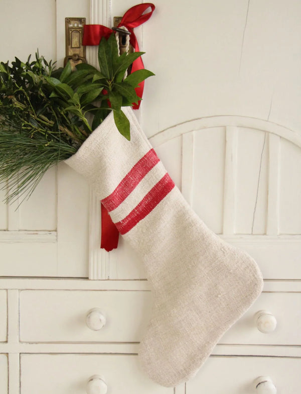 French linen grain sack Christmas stockings A831