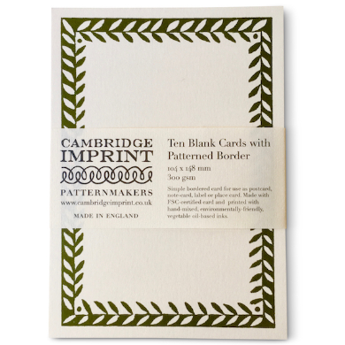 10 Postcards with Patterned Border in Olive Green