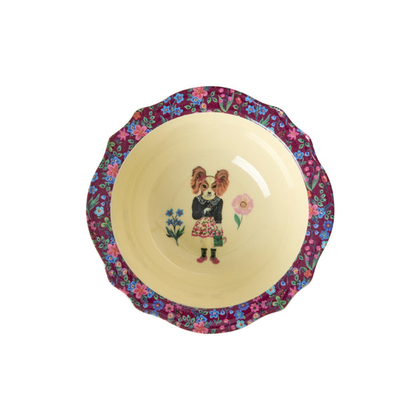 Melamine Vintage Bowl with Nathalie Lété Print - Bordeaux