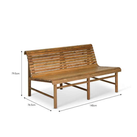 Wooden bench with dimensions labeled on a white background
