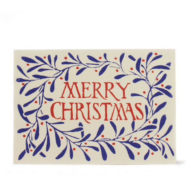 Pack of Ten Cards Merry Christmas Wreath Blue