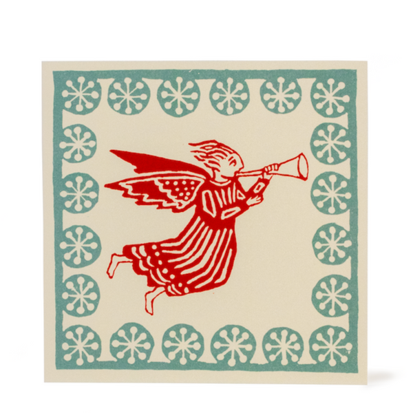 Pack of Ten Square Cards Christmas Angel Coral and Turquoise