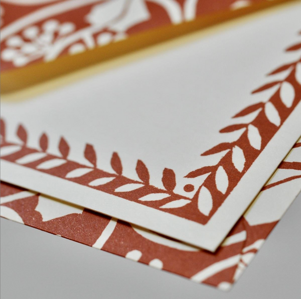 Set of Notecards and Envelopes Small Ivy Stripe Russet