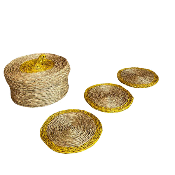 Gone Rural UK - Mustard Trim Lutindzi Grass Coaster Gift Set