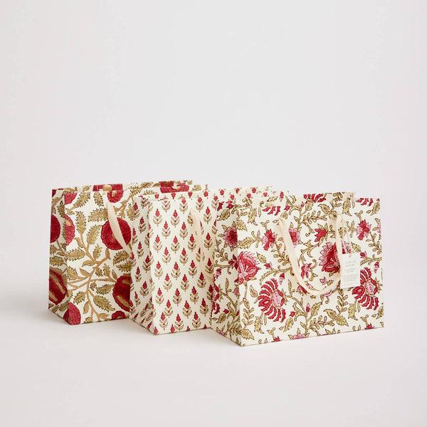 Paper Mirchi - Hand Block Printed Gift Bags (Medium) - Scarlet