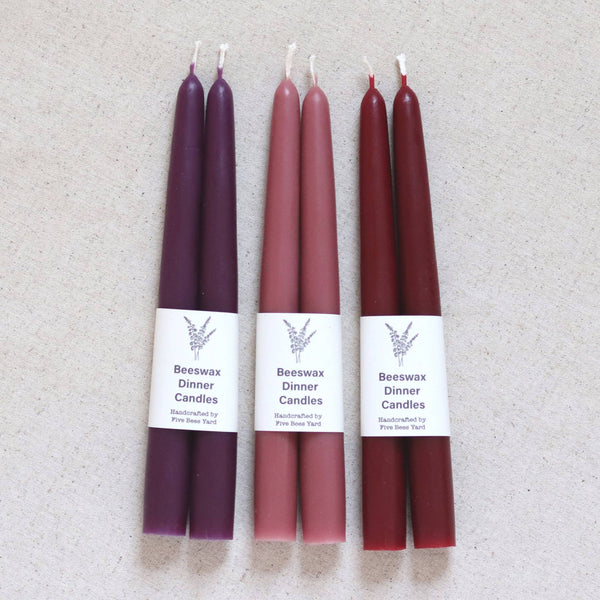 Five Bees Yard - Eco & Sustainable Tapered Dinner Candles | Long & Clean Burn: Burgundy Red / Medium (18cm)