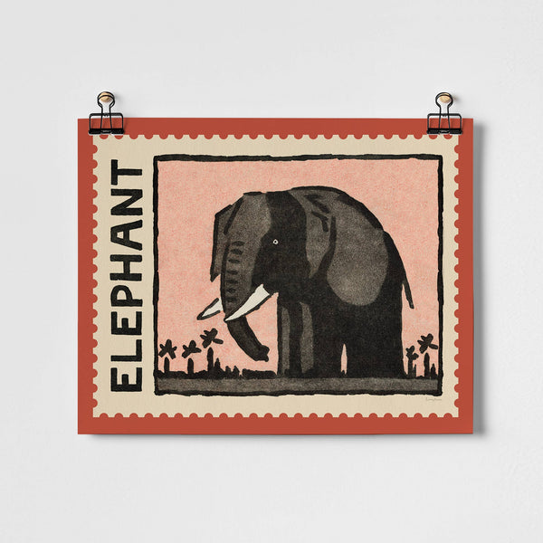 Stampa artistica con francobollo vintage di elefante: senza cornice / A3